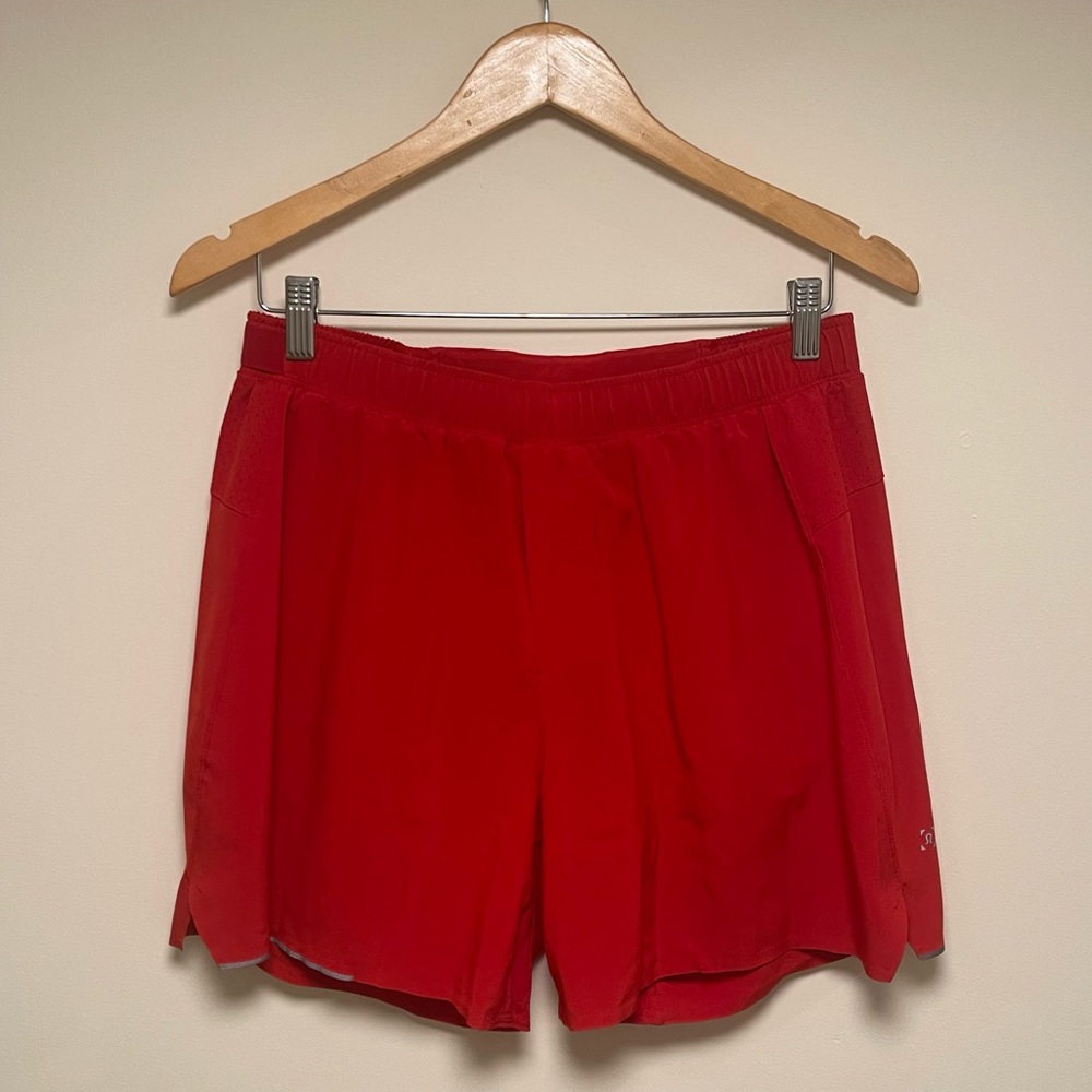 lululemon men’s large 6” red running shorts with liner